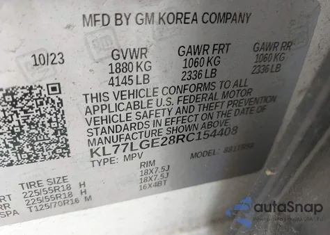 2024 Chevrolet Trax Fwd 1Rs z USA, uszkodzony, nr VIN KL77LGE28RC154408